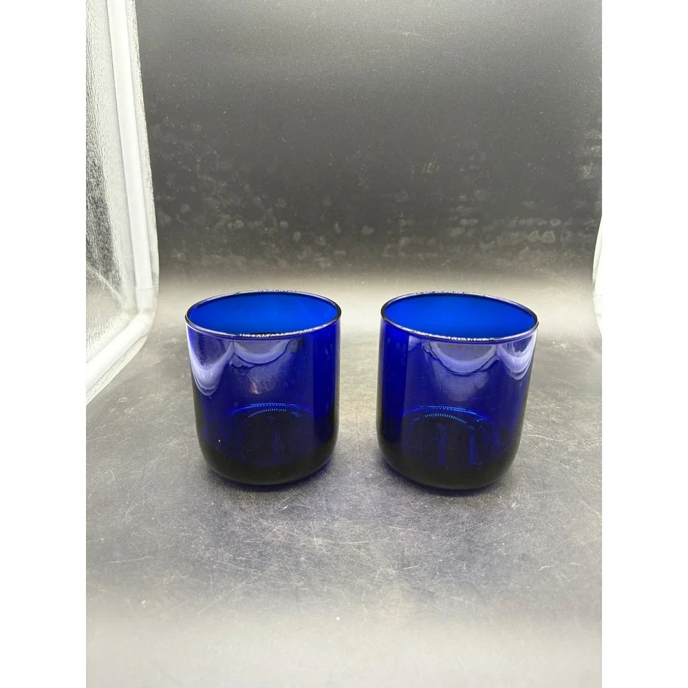 Harveys Bristol Cream Cobalt Blue Sherry Glasses Set of 2 Gold Logo Vintage